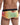 Man wearing a colorful mesh underwear on a white background