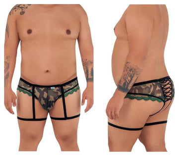 Thong - Mens Garter Camo Thongs CandyMan 99580X - 1 - 2XL - Green - CandyMan - Malebasics