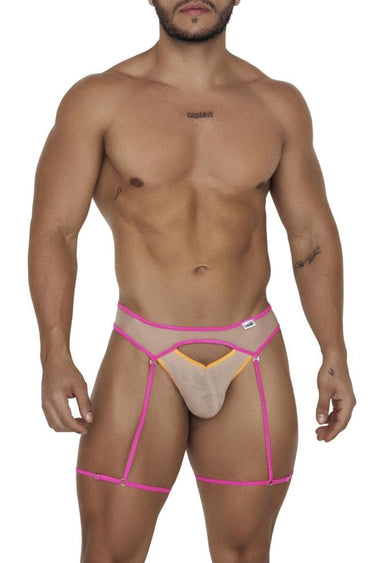 Mens Garter Jock Two Piece Set CandyMan 99687 - CandyMan_99687_Beige - Neon_S/M - 1