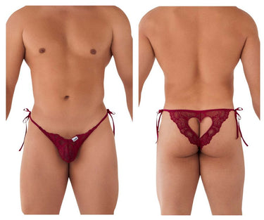 Mens Lace Heart Bikini CandyMan 99579 - CandyMan_99579_Burgundy_S/M - 2
