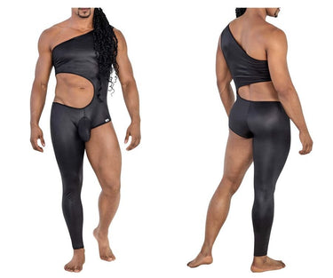 Mens One Shoulder One Leg Bodysuit CandyMan 99786 - CandyMan_99786_Black_S/M - 2