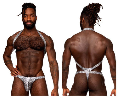 Mens S - naked Shoulder Sling Harness Thong Male Power 404 - 282 - Male Power_404 - 282_Silver - Black_S/M - 2