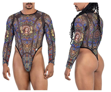 Mens Stained Glass Bodysuit CandyMan 99814 - CandyMan_99814_Black - Print_S/M - 2